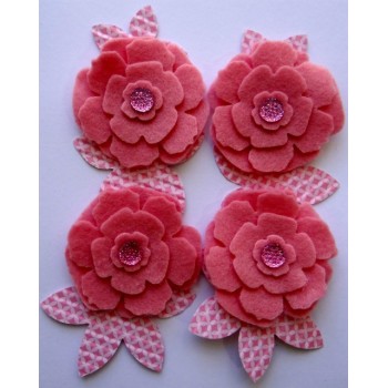 Kit Flores rosa de feltro e papel